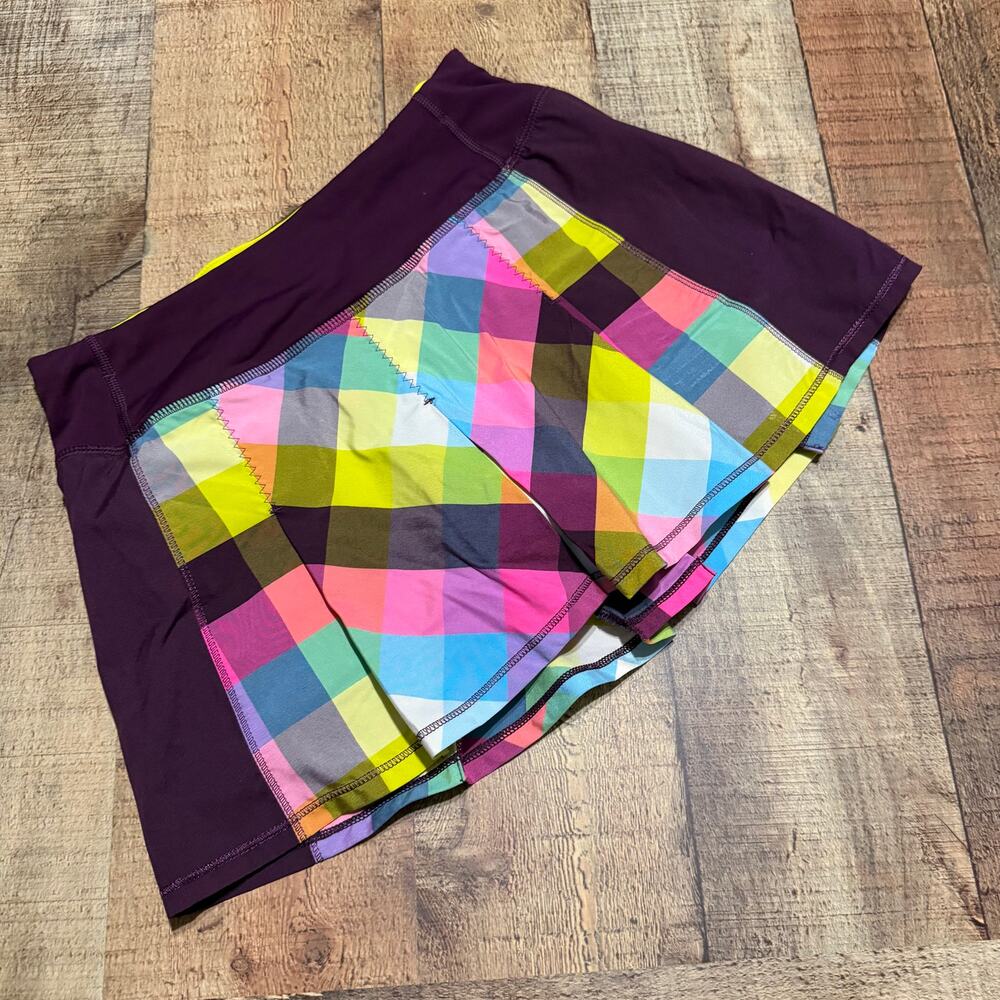 Lululemon Plaid Geometric Pattern Fast Cat Skort Skirt Sz 2 Run Athletic Pockets